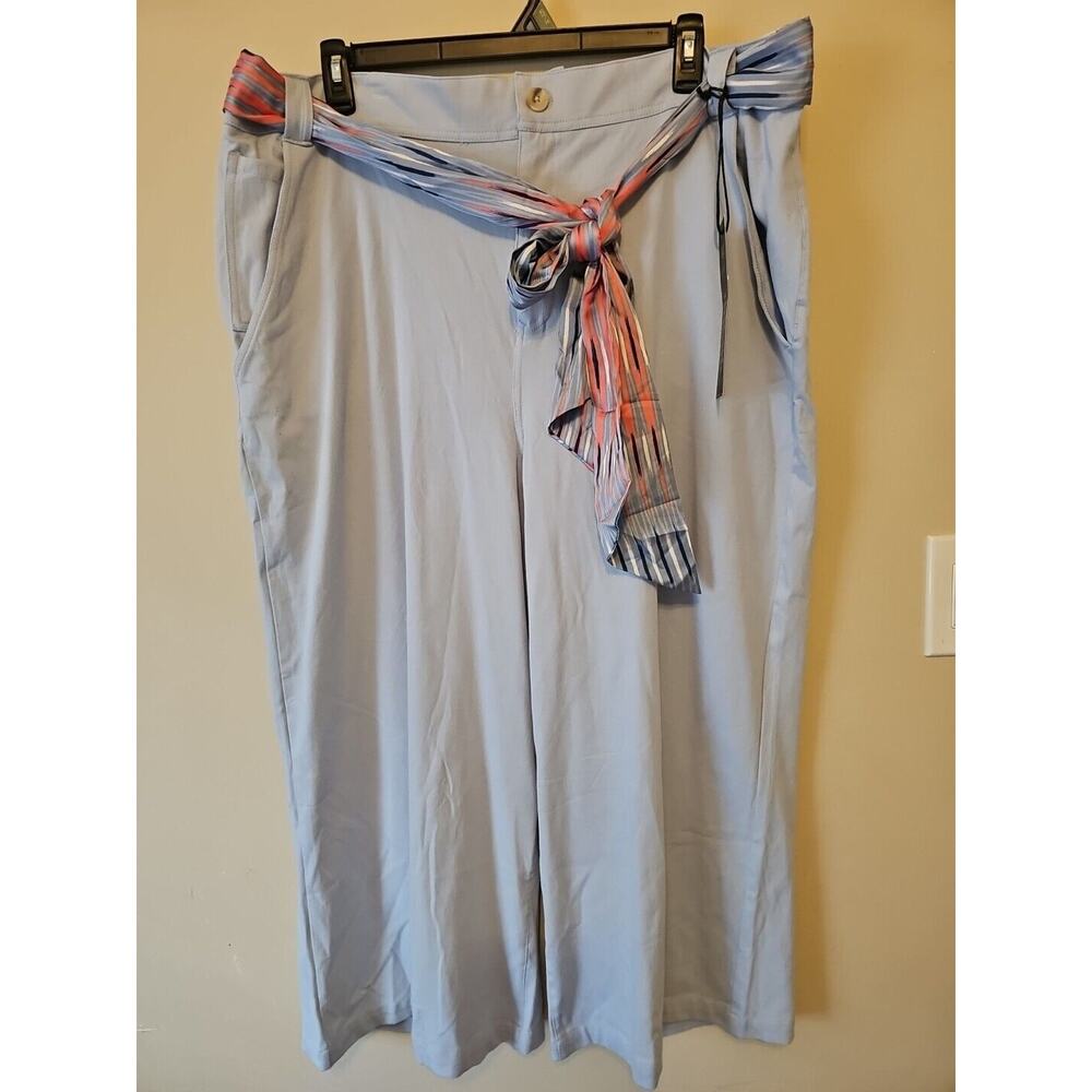 Diane Dilman Scarf Belt Wide Leg Crop Pants Size‎ 22 W Blue